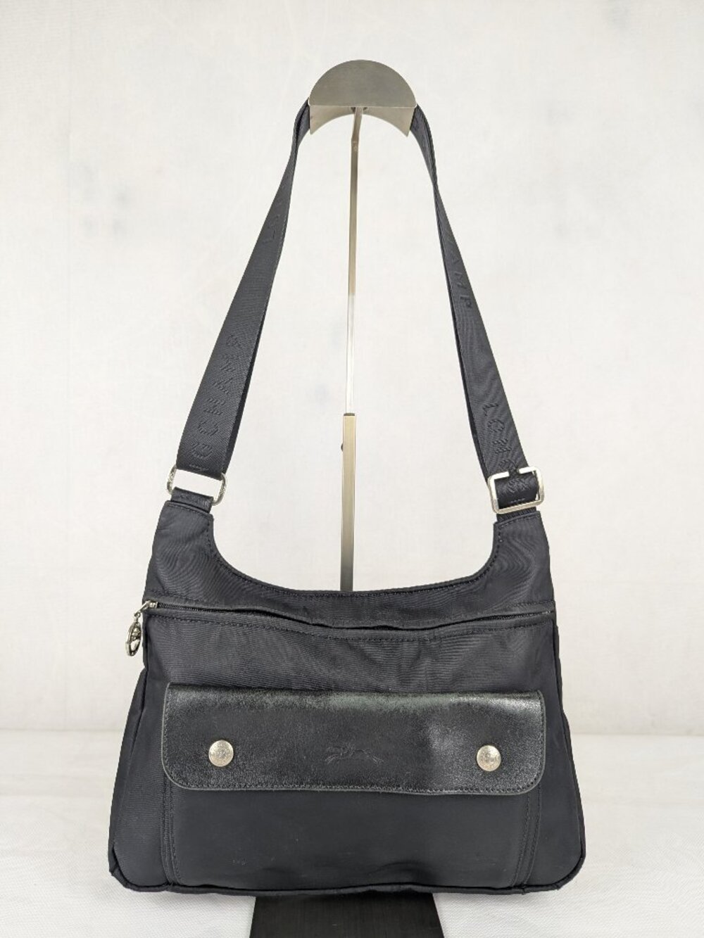 Longchamp Planetes Black Nylon Leather Crossbody Shoulder Bag Made in Tunisia